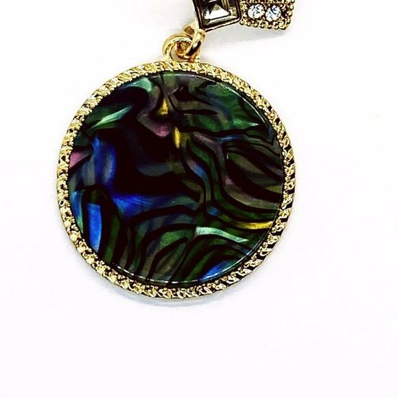 Gold-Tone Crystal Abalone Colored Dangle Earrings - Picture 3 of 5